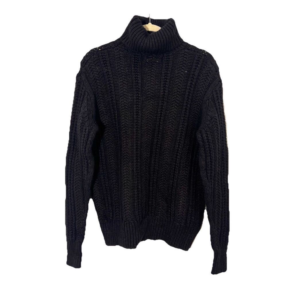 Allsaints Turtleneck Sweater Womens S Wool Cable Knit Fisherman Chunky Heavy